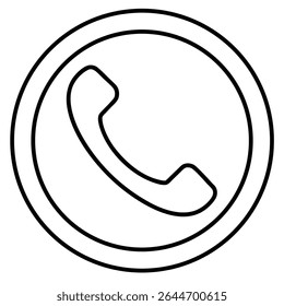 Ícone de telefone fechado no quadro circular - símbolo de comunicação clássico em preto-e-branco