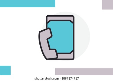 Telephone icon filled line color concept related phone and communication elements.