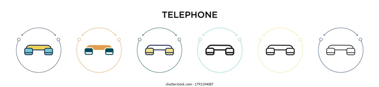 Telephone icon in filled, thin line, outline and stroke style. Vector illustration of two colored and black telephone vector icons designs can be used for mobile, ui, web