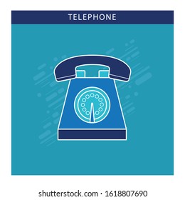 Telephone Icon flat design with blue color