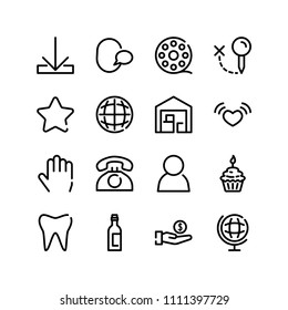 Telephone icon with person, film and birthday symbols. Set of globe, human, earth planet icons and cupcake concept. Editable vector elements for logo app UI design.