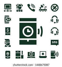 telephone icon set. 17 filled telephone icons.  Collection Of - Laptop, Smartphone, Call center, Headset, Sms, Mobile, Phone, Call, Satellite dish, No phone