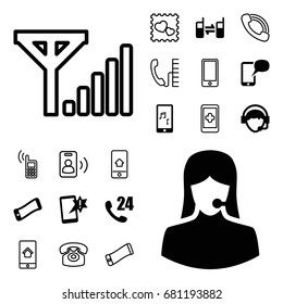 Telephone icon. set of 20 telephone filled and outline icons such as customer support, operator, connected phone, mobile phone music, message on phone, photo with heart, call