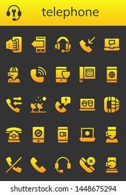 telephone icon set. 26 filled telephone icons.  Simple modern icons about  - Handheld, Customer support, Smartphone, Headset, Phone call, Laptop, Call center, Call, Telephone