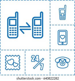 Telephone icon. set of 6 telephone outline icons such as heart mobile, photo with heart, old phone, desk phone, connected phone