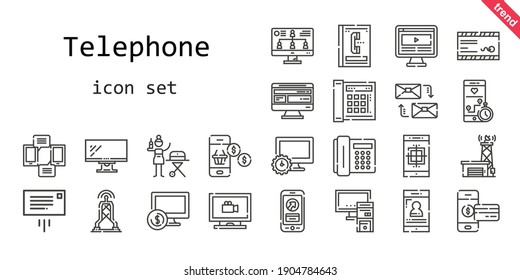 telephone icon set. line icon style. telephone related icons such as antenna, computer, phone book, smartphone, pc, mail, telephone, monitor, portable, message, monitoring, mailing, 