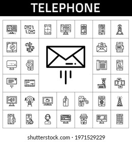 telephone icon set. line icon style. telephone related icons such as antenna, smartphone, mail, customer service, screen, monitor, telephone, portable, message, carousel