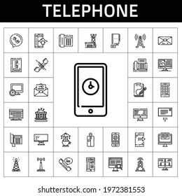 telephone icon set. line icon style. telephone related icons such as antenna, signal tower, smartphone, mail, monitor, telephone, portable, carousel, message, computer, phone book