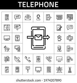 telephone icon set. line icon style. telephone related icons such as antenna, app, smartphone, electric tower, mail, customer service, screen, telephone, portable, message