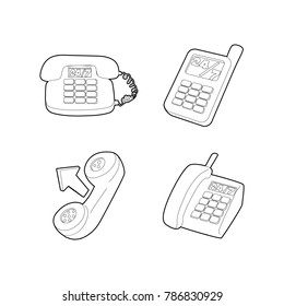 Telephone icon set. Outline set of telephone vector icons for web design isolated on white background