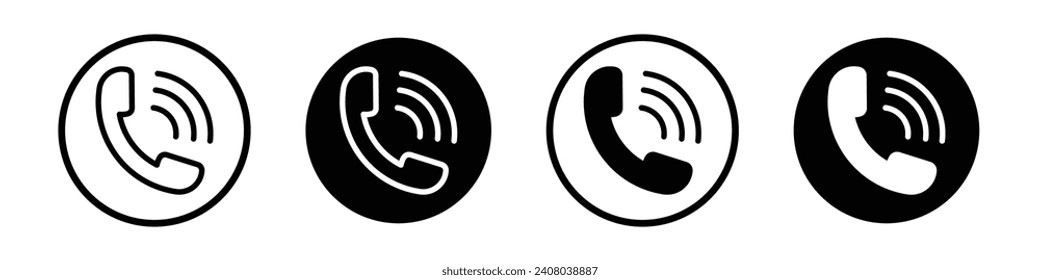 Conjunto de iconos de teléfono. Símbolo vector de llamada telefónica en un estilo negro relleno y delineado. Signo de llamada telefónica.