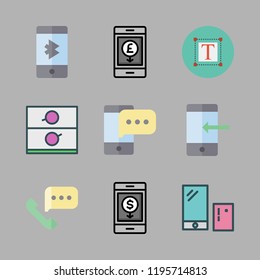 telephone icon set. vector set about smartphone, phone call, adjustment id and text icons set.