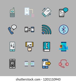 telephone icon set. vector set about mobile phone, phone call, headset and phone icons set.