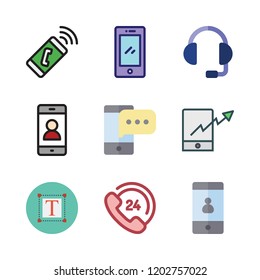 telephone icon set. vector set about customer service, headset, smartphone and text icons set.