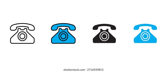 Icono del teléfono fijado Vector en el fondo blanco. teléfono rotatorio, símbolo del teléfono del vintage. teléfono viejo, icono retro. Ilustración vectorial.
