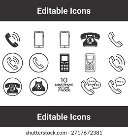 Conjunto de iconos de teléfono con smartphone de Vector y símbolos de teléfono rotativo vintage en varios estilos de contorno