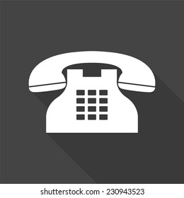 telephone icon - vector illustration with long shadow isolated on gray 