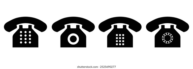 Telephone icon, vector set. Phone icon set, vector, silhouette. Contact us, symbol, sign, logo vector. Phone pictogram communication icon. Vector illustration of mobile,  land phone. design eps 10