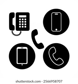 Telephone icon, vector set. Phone icon set, vector, silhouette. Contact us, symbol, sign, logo vector. Cell phone pictogram communication icon. Vector illustration of mobile, smartphone, land phone.