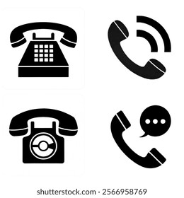 Telephone icon, vector set. Phone icon set, vector, silhouette. Contact us, symbol, sign, logo vector. Cell phone pictogram communication icon. Vector illustration of mobile, smartphone, land phone.