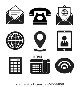 Telephone icon, vector set. Phone icon set, vector, silhouette. Contact us, symbol, sign, logo vector. Cell phone pictogram communication icon. Vector illustration of mobile, smartphone, land phone.