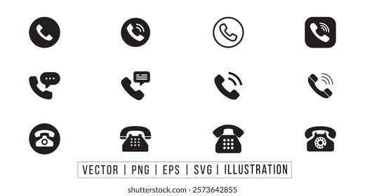 Telephone icon, vector set. Phone icon set, vector, silhouette. Contact us, symbol, sign, logo vector. Cell phone pictogram communication icon. Vector illustration of mobile, smartphone, land phone.
