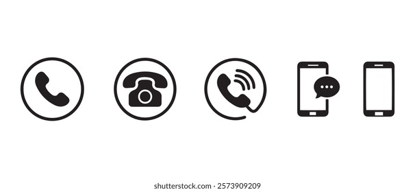 Telephone icon, vector set. Phone icon set, vector, silhouette. Contact us, symbol, sign, logo vector. Cell phone pictogram communication icon. Vector illustration of mobile, smartphone, land phone.