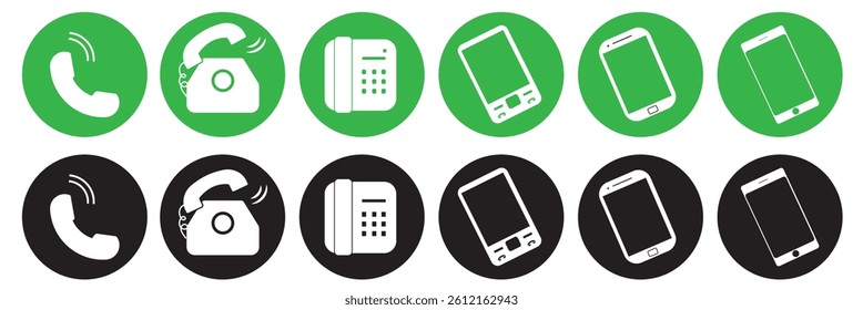 Telephone icon, vector set. Phone icon set, vector, silhouette. Contact us, symbol, sign, logo vector. Cell phone pictogram communication icon. Vector illustration of mobile, smartphone, land phone.