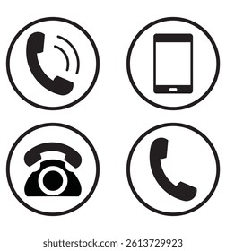 Telephone icon, vector set. Phone icon set, vector, silhouette. Contact us, symbol, sign, logo vector. Cell phone pictogram communication icon. Vector illustration of mobile, smartphone, land phone.