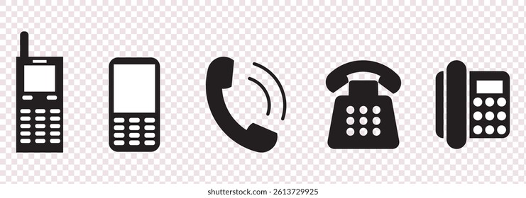 Telephone icon, vector set. Phone icon set, vector, silhouette. Contact us, symbol, sign, logo vector. Cell phone pictogram communication icon. Vector illustration of mobile, smartphone, land phone.