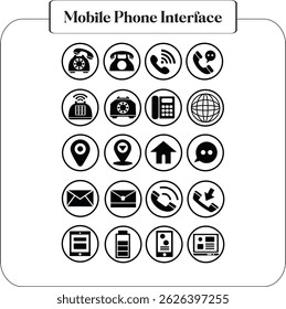 Ícone de telefone, conjunto de vetores. Conjunto de ícones do telefone, vetor, silhueta. Entre em contato conosco, símbolo, sinal, vetor de logotipo. Ícone de comunicação do pictograma do telefone celular. Ilustração vetorial de celular, smartphone, telefone terrestre.