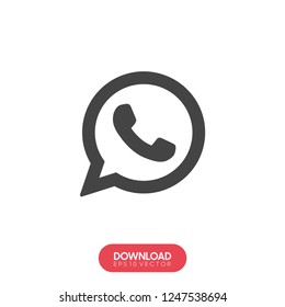 Vetor de ícone de telefone, símbolo do logotipo do whatsapp. Pictograma de telefone, sinal de vetor plano isolado no fundo branco. Ilustração vetorial simples para design gráfico e web.