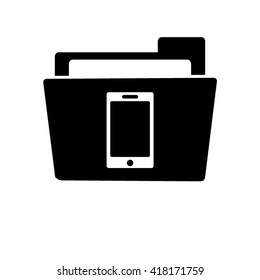 telephone icon - white vector icon;  black folder
