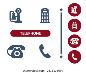 Telephone icons. Phone, handset, landline, phone booth, antique phone, rotary telephone icon. Professional, 32x32 pixel perfect vector icon.