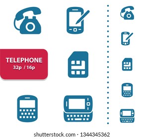 Telephone Icons. Professional, pixel perfect icons, EPS 10 format, optimized for 32p and 16p (4x magnification for preview).