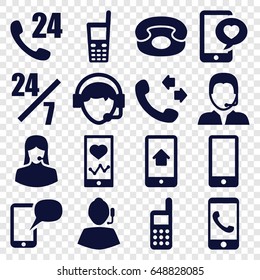 Telephone icons set. set of 16 telephone filled icons such as call, heartbeat on phone, customer support, phone with heart, operator, support