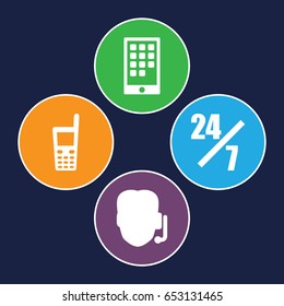 Telephone icons set. set of 4 telephone filled icons such as old phone, calendar on phone, support