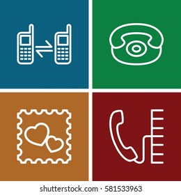 telephone icons set. Set of 4 telephone outline icons such as photo with heart, connected phone, desk phone