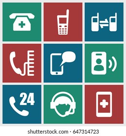 Telephone icons set. set of 9 telephone filled icons such as old phone, operator, connected phone, medical phone, call