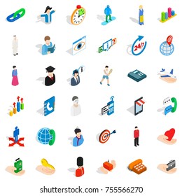 Telephone icons set. Isometric style of 36 telephone vector icons for web isolated on white background