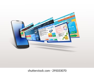 Telephone with illustration of  template website. vector