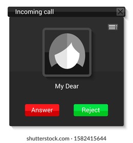 telephone incoming call notification. user interface of dark mode mobile application. vector illustration