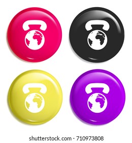 Telephone international communication multi color glossy badge icon set. Realistic shiny badge icon or logo mockup