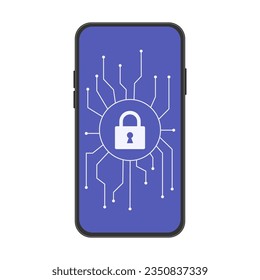 Telephone internet security. Traffic encryption, VPN, hack antivirus privacy protection. Protection on a blue background, design, vector, flat style.