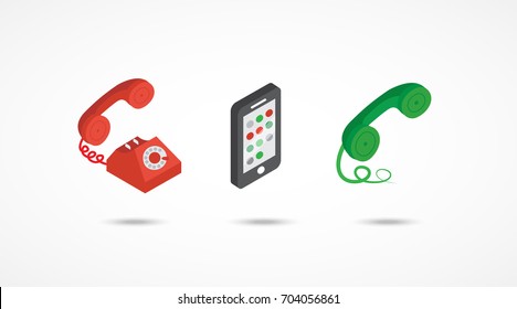 Telephone Isometric Icons. 3d Vector Colorful Illustration.