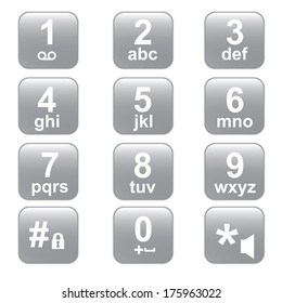 The telephone keyboard of gray colour. Square buttons