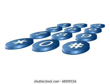The telephone keyboard on a white background. Round telephone buttons.
