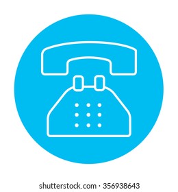 Telephone line icon for web, mobile and infographics. Vector white icon on the light blue circle isolated on white background.