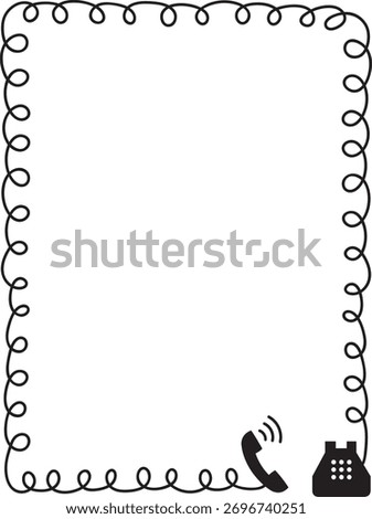 telephone line rectangle frame cute retro vintage phone illustration communication wire art handset dial call vector design adorable cartoon template connection talk