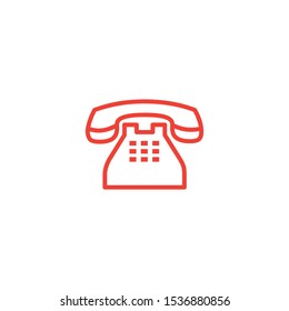 Telephone Line Red Icon On White Background. Red Flat Style Vector Illustration.